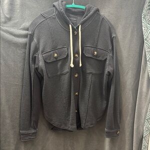 American Eagle Grey Oversized Hooded Shacket (XS)
